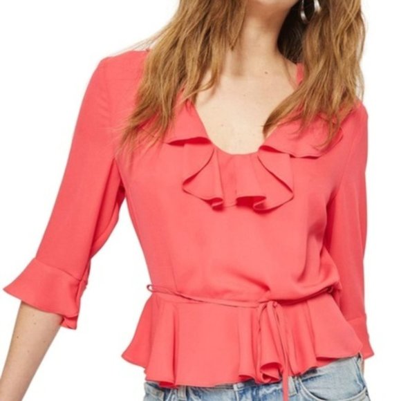 Topshop Tops - Topshop | Fuchsia Ruffle Phoebe Frilly Blouse